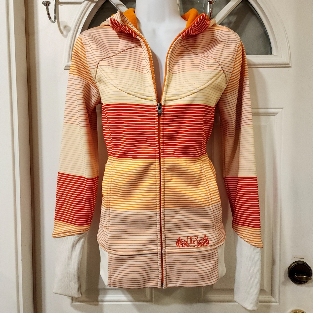 BURTON "Colombo" Full-Zip Fleece Striped Hoodie - White/Orange/Yellow/Red - XS